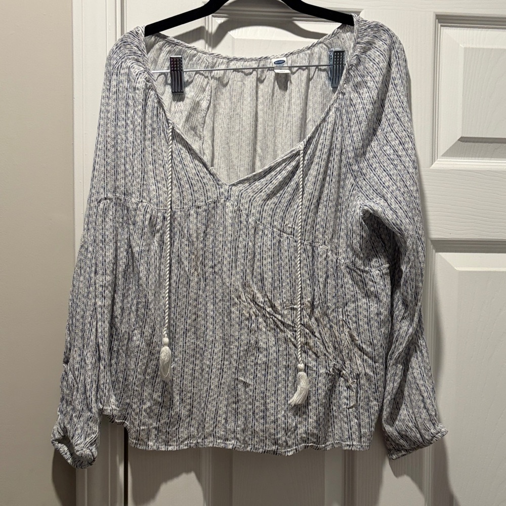 Old Navy Blue and White Patterned Blouse
